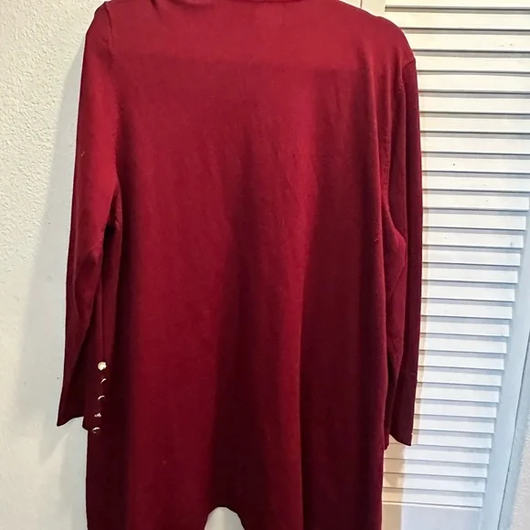 JM Collection Deep Red Open-Front Cardigan - Picture 3 of 8